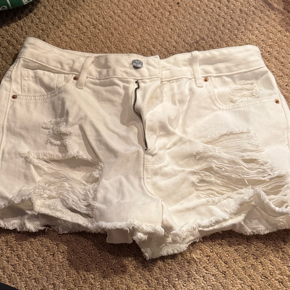 Pacsun High Rise White Distressed Women Shorts